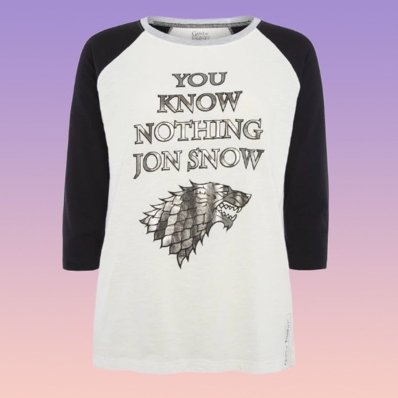 Game of Thrones You Know Nothing Jon Snow Shirt T Shirt Tee Raglan Silver Metal - Picture 1 of 3